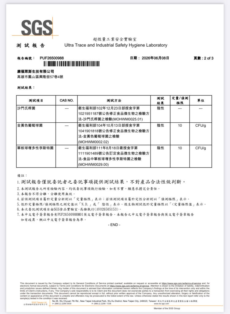 核心產品 微生物檢驗報告